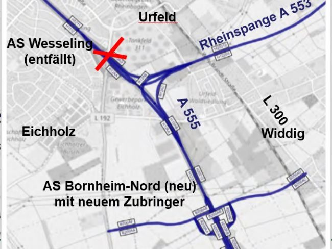 neue Anbindung der Rheinspange an die A 555
